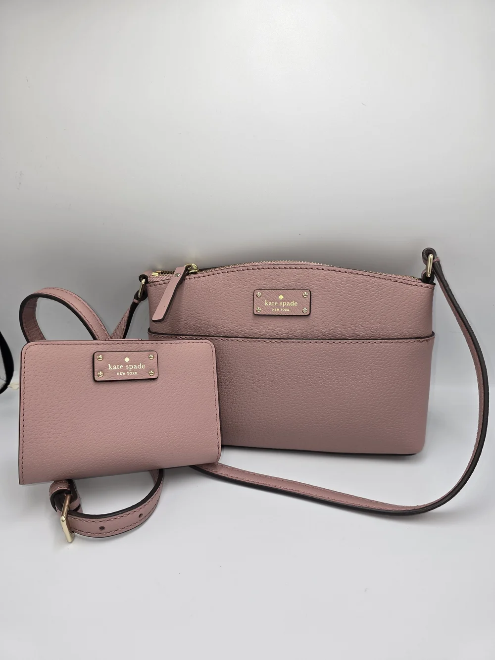 KATE SPADE Dusty Rose Small Leather Crossbody Purse With Matching Wallet NWOT